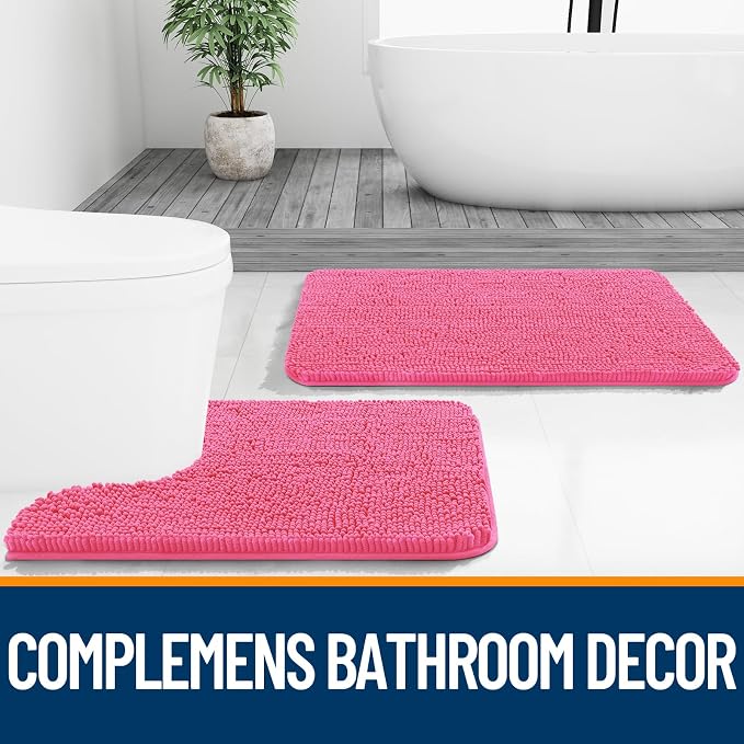OLANLY Small Bathroom Rugs 24x16, Extra Soft Absorbent Chenille Bath Rugs, Rubber Backing Quick Dry, Machine Washable Bath Mats for Bathroom Floor, Tub and Shower, Home Decor Accessories, Hot Pink