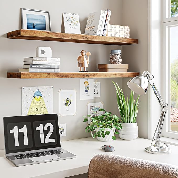Fixwal Wall Shelves, 35.4" Long Heavy Duty Wall Mounted Rustic Wood Shelves
