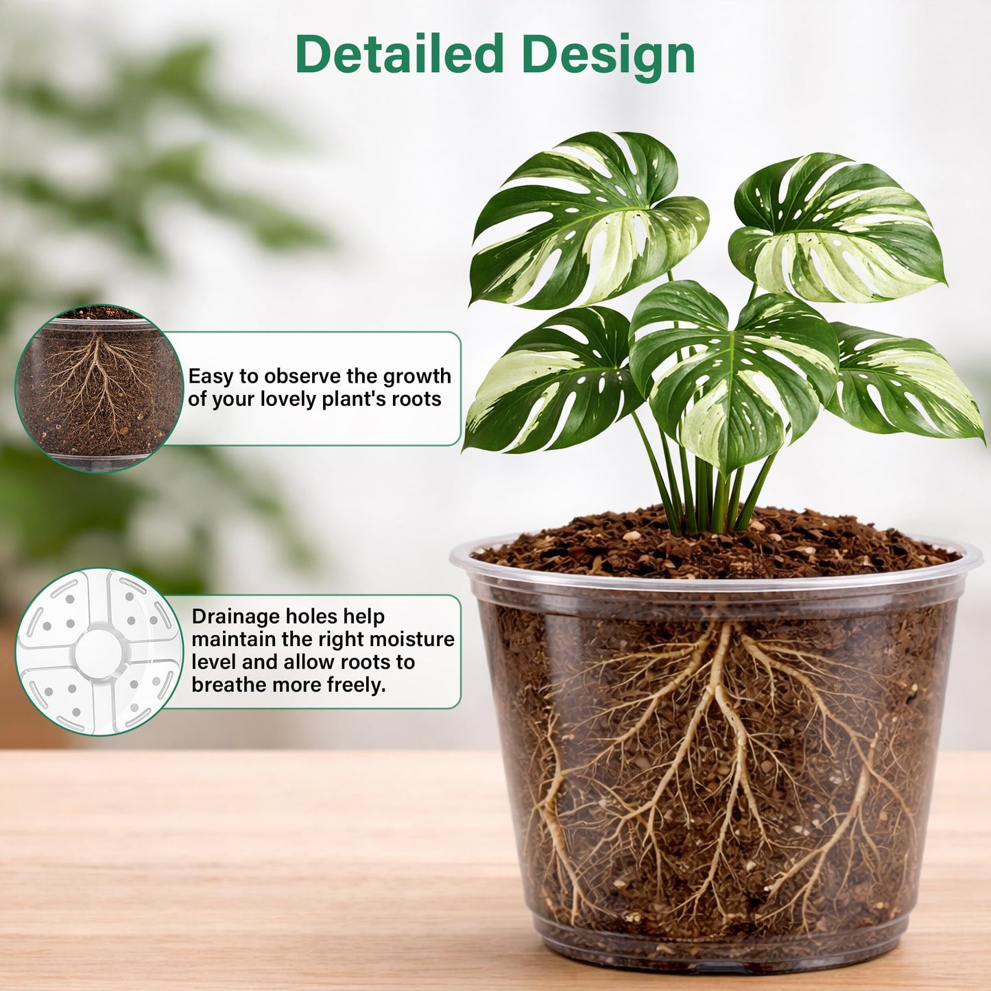 Bluepro 20 Pack 8/6/5/4/3.5 Inch Reinforced Large Clear Nursery Pots with Drainage Hole, Transparent Variety Pack Plastic Plant Pot for Vegetable Propagation, Root Cutting, Seed Starting
