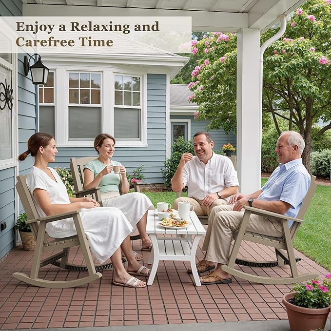 Greesum Set of 2 Outdoor Rocking Chair, All-Weather Patio Rocker, Rust-Proof &
