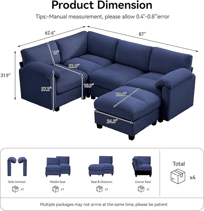 87'' U-Shaped Sectional Sofa