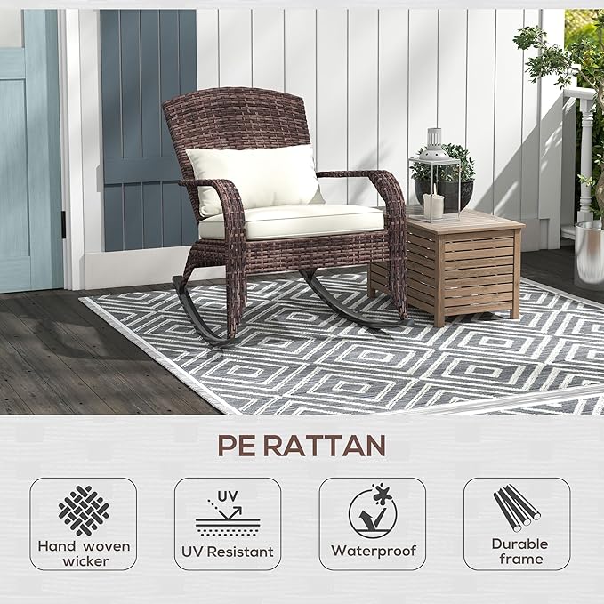 Outsunny Outdoor Wicker Adirondack Rocking Chair, Patio Rattan Rocker Chair