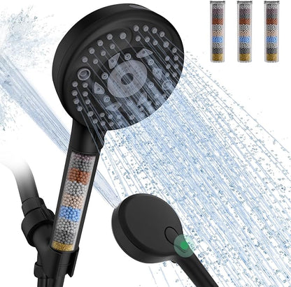 SunCleanse Filtered Shower Head with Handheld,9-Spray Setting High Pressure Detachable Shower Head with 4 Filters for Hard Water - Filter Chlorine, Improve Skin and Hair Texture(4 Filters, Chrome)