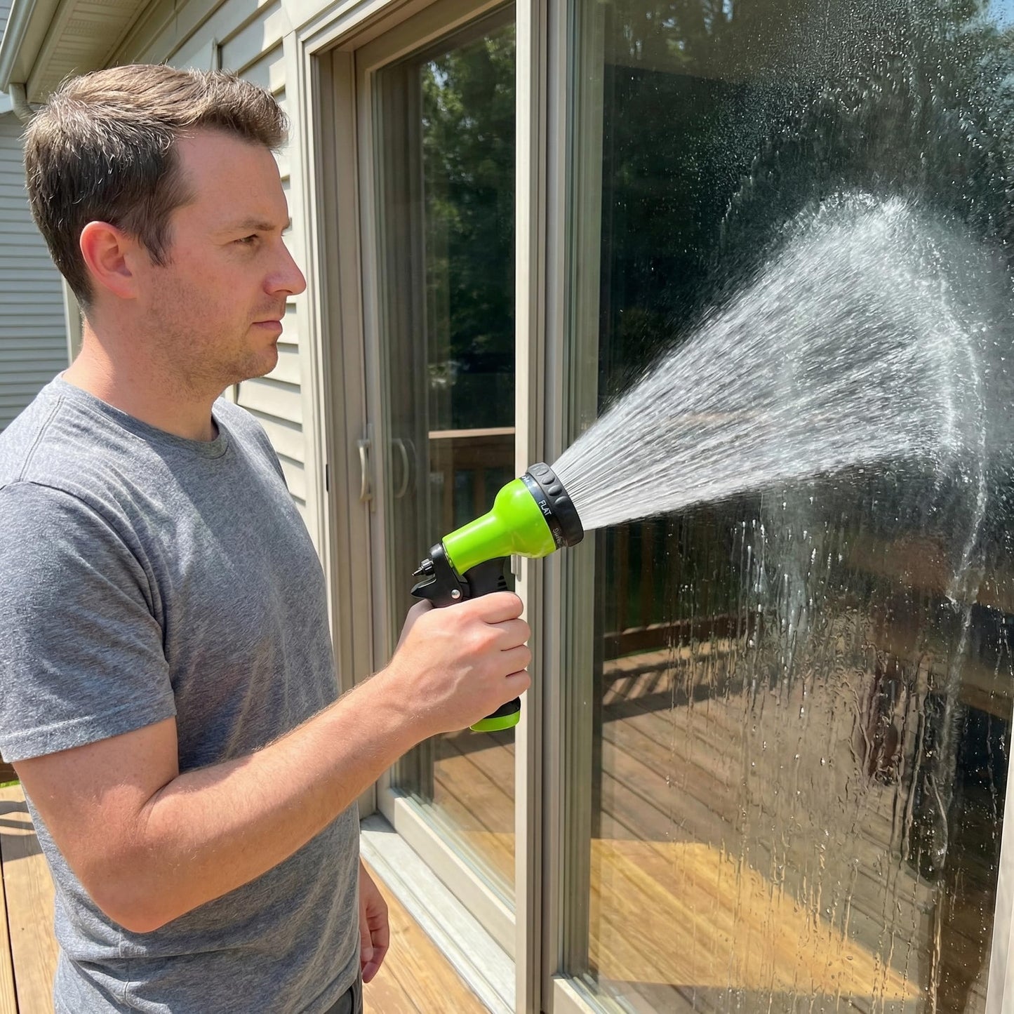 FXFOUCS Garden Hose Nozzle Sprayer-This High Heavy-Duty Spray Nozzle Offer 9 Watering Patterns for Watering Plants,Lawns &Gardens,Washing Cars,Household Cleaning and Showering Pets (Green-dark)