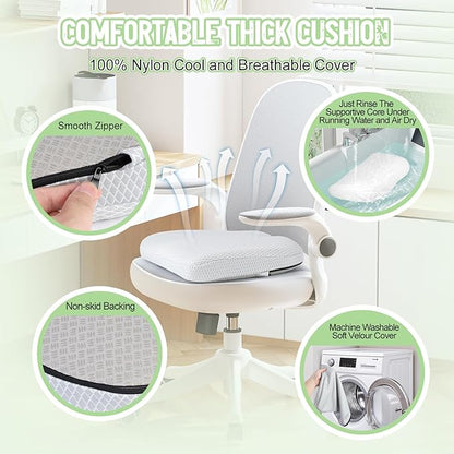 Air Fiber Office Chair Cushion - Ergonomic Seat Cushion for Orthopedic Coccyx, Relief Hip & Back Support - Doctor Recommended Cushion for Long Sitting Worker Driver & Handicapped (Light Grey)