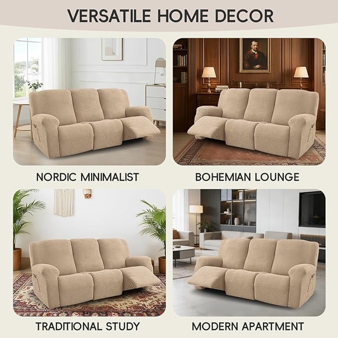 5-Piece Recliner Sofa Covers, Stretch Geometric Strokes Jacquard Recliner Sofa