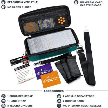 Quiver Time Teal Bolt Card Carrying Case fits Pokemon Cards and other TCG Games - Storage Bag for Playing/Trading Cards and Deck Box (Straps, Dividers & 100 Apollo Card Sleeves)
