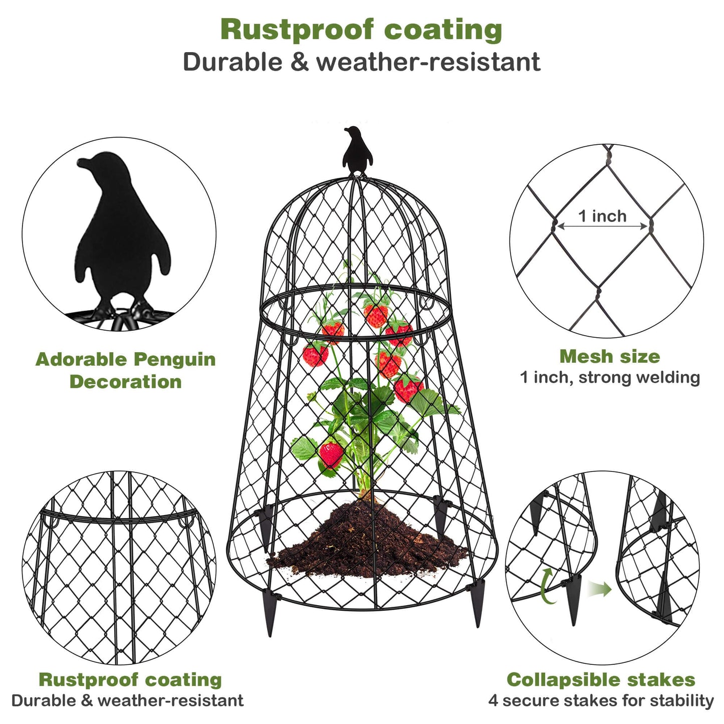 TAOMENNI Garden Cloches for Plants, Chicken Wire Cloche, Plant Cloche and Cages, Wire Plant Protectors from Animals, Protection for Your Plants and Seedlings, Heavy-Duty, 13" D x 20" H, Pack of 6