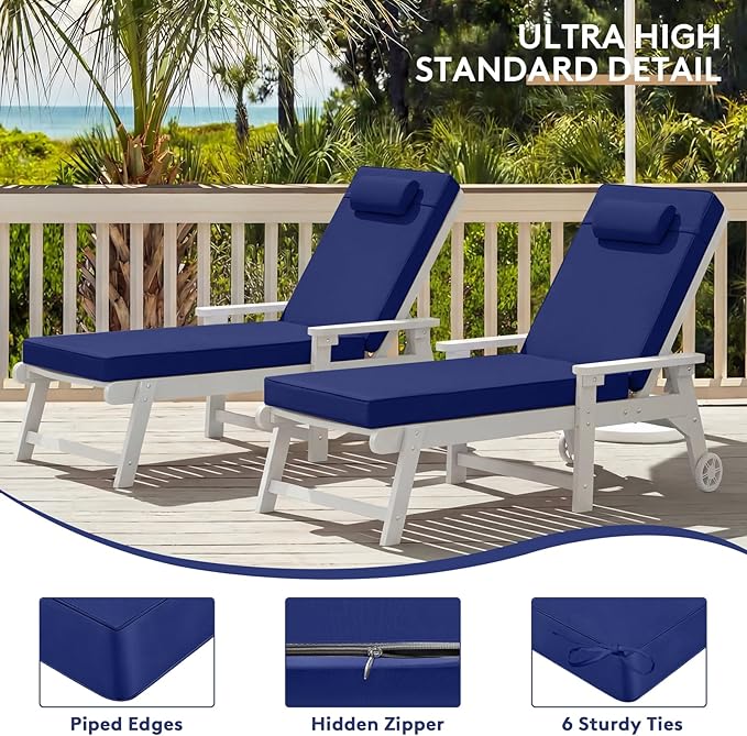 Chaise Lounge Cushion for Outdoor Furniture, Waterproof, Fade-Resistant and