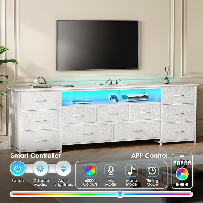 Huuger 70 Inch TV Stand for 75, 80 Inch TV, 11 Drawer Long Dresser