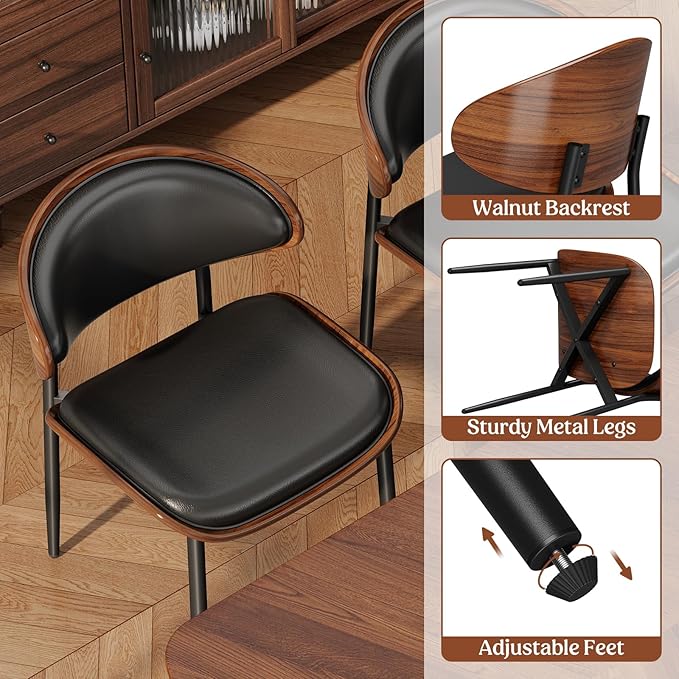 REONEY Dining Chairs Set of 2, Mid-Century Modern Upholstered PU Leather Chairs