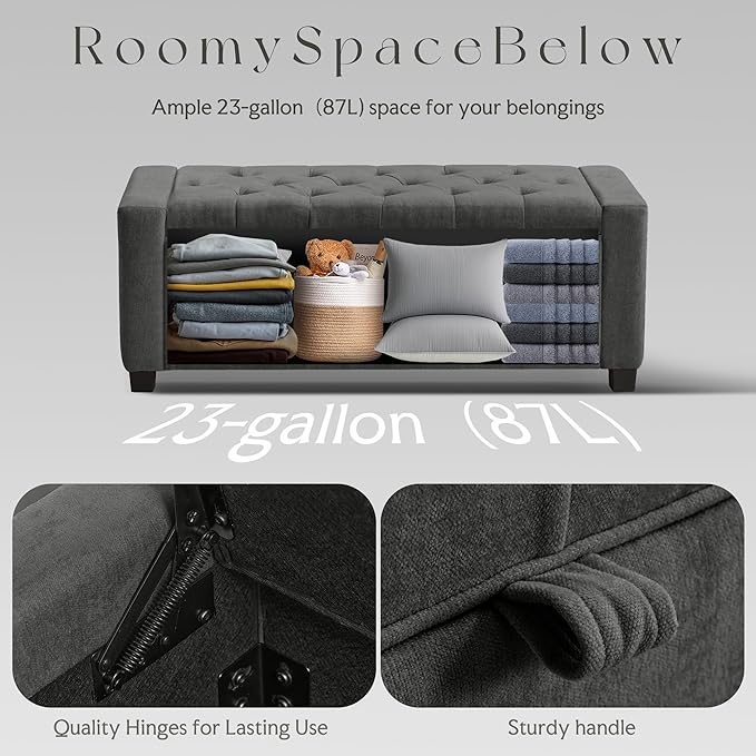 GRAINELL Storage Ottoman Bench, Upholstered Tufted Bedroom Bench