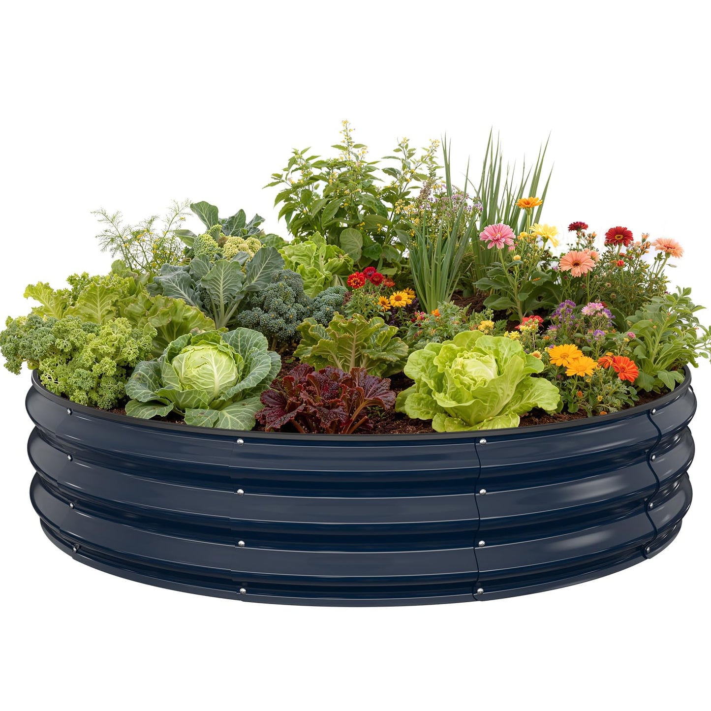 Pattiumo Galvanized Raised Garden Bed 4×4×1 FT, Round Metal Raised Garden Bed Outdoor Planter Box with Open Bottom, Rust-Resistant Steel Garden Bed for Vegetables Herbs Flowers, Easy Assembly