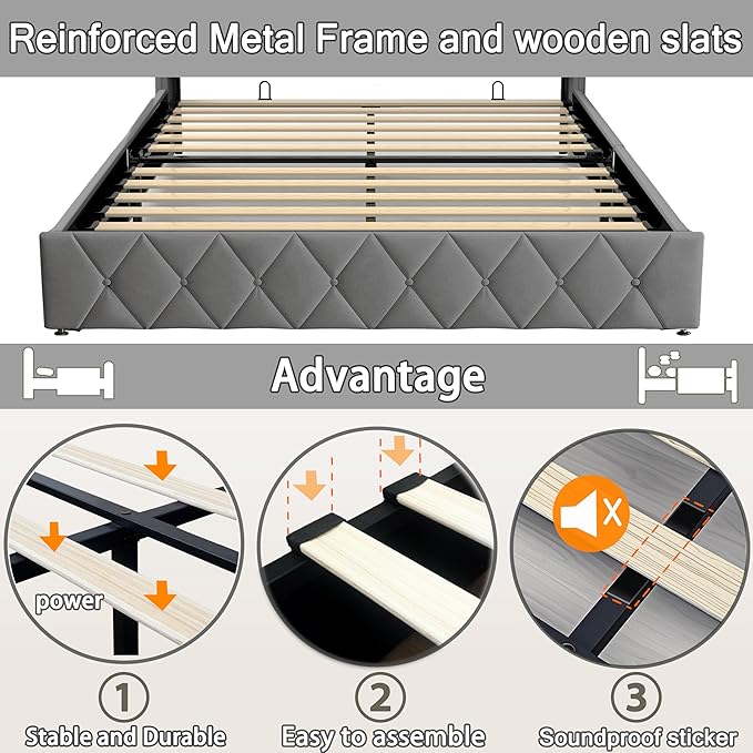 Modern Multi-Color LED Light Full Bed Frame