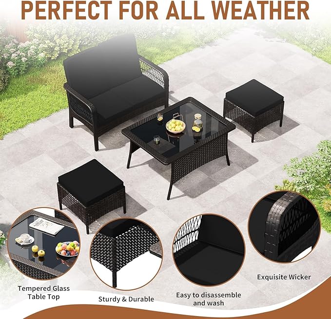 LEVELEVE Patio Furniture Set Outdoor Rattan Chair Wicker Sofa Garden