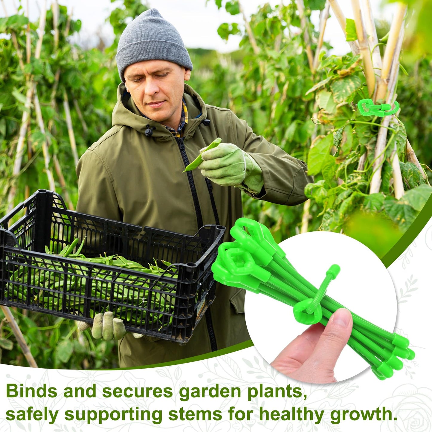 M METERXITY 12-Pack Adjustable Plant Ties, 6inch/15.24cm Silicone Flexible Multi-Function Sturdy Garden Twist Tie for Plant Support/Tree/Shrub/Vine, Reusable Support Twine [Green]
