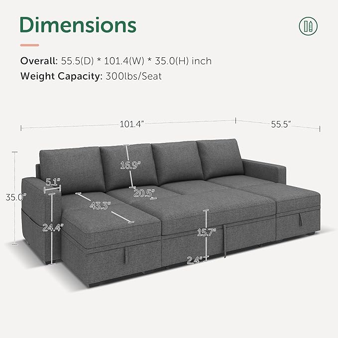 HONBAY Modular Sectional Sleeper Sofa Bed, Sectional Couch