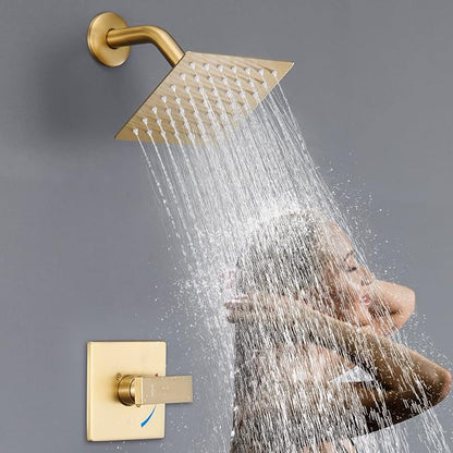 Esnbia Shower Kit, Shower Faucet Set（Valve Included) with 6-Inch Rain Shower Head, Single-Handle Shower Trim Kit, Brushed Gold