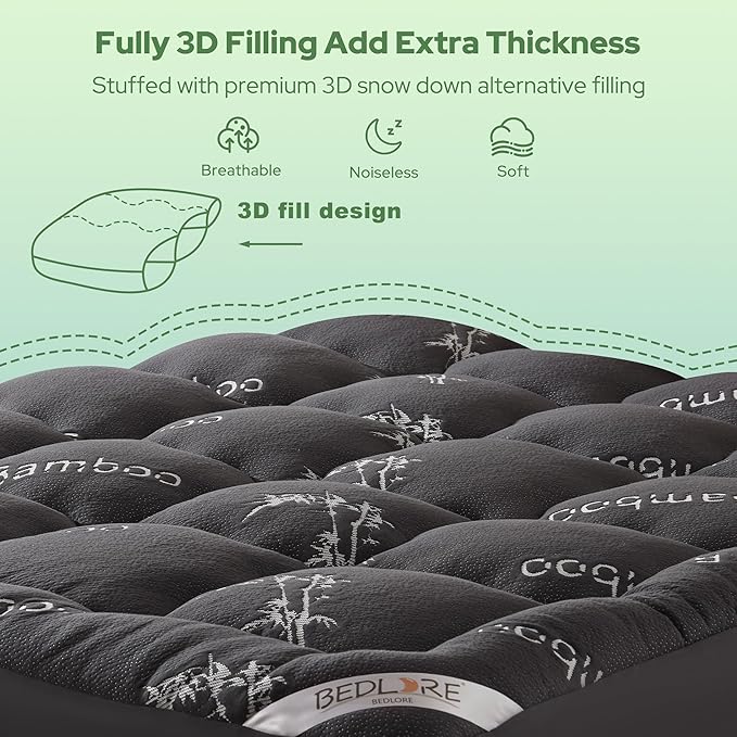 BEDLORE Full Size Mattress Topper Viscose Derived from Bamboo, Thick Pillow Top
