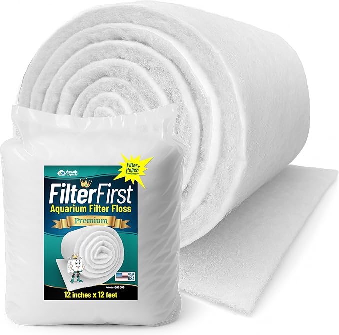 Aquatic Experts Aquarium Filter Floss for Fish Tank Filters - FilterFirst Aquarium Filter Pad - Media Roll for Crystal Clear Water, 3/4" - 1" Thick (12 Inch Wide, 12 Feet Long)