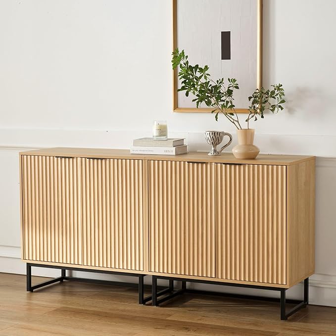 EYYTHUNG Fluted Storage Cabinets Set of 3, Sideboard Buffet Cabinets