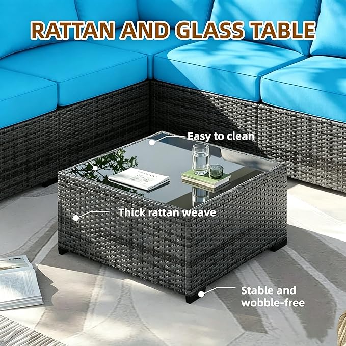 MOCHITO 7 Pieces Outdoor Patio Furniture Sets, All-Weather Sectional Sofa Grey