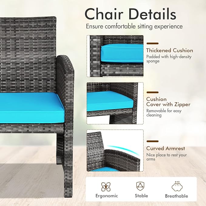 Goplus 4-Piece Rattan Patio Furniture Set, Outdoor Wicker Conversation Sofa
