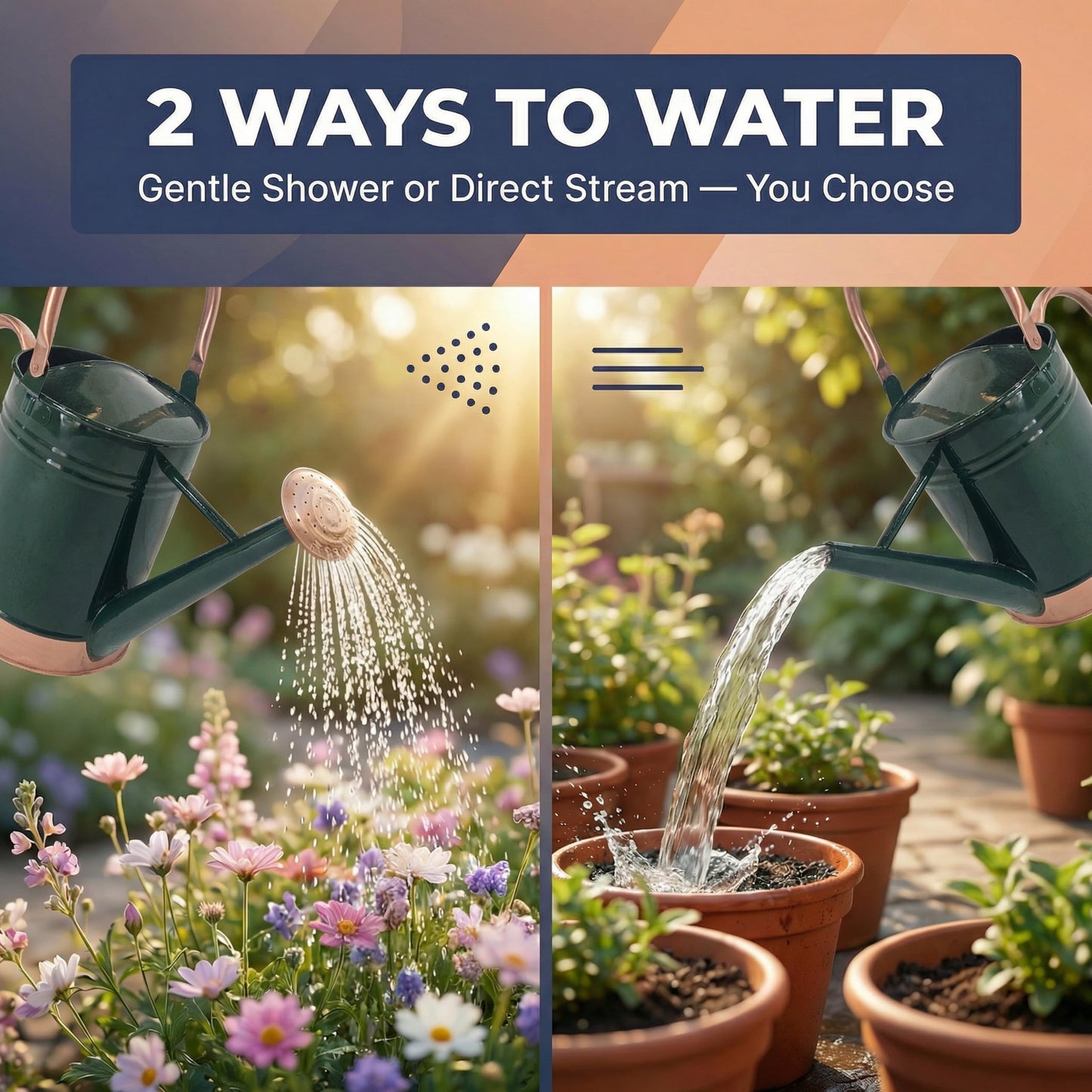 Gardenised 1 Gallon Galvanized Metal Watering Can with Removable Long Spout & Sprinkler Head for Indoor & Outdoor Use Ideal for Garden Flowers Plants Houseplants Modern Home Accessories, Green/Copper