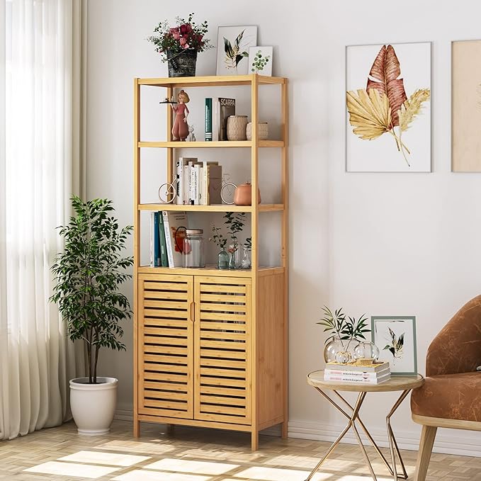 HIFIT Tall Bathroom Storage Cabinet, Corner Tall Cabinets Freestanding