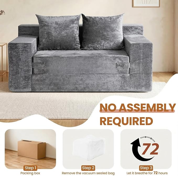 Loveseat Sofa Bed, Convertible Silky Velvet 5-in-1 Foldable Boneless Sleeper
