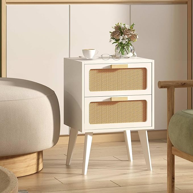 YAUKOMEL White Nightstand, Wood End Table, Side Table