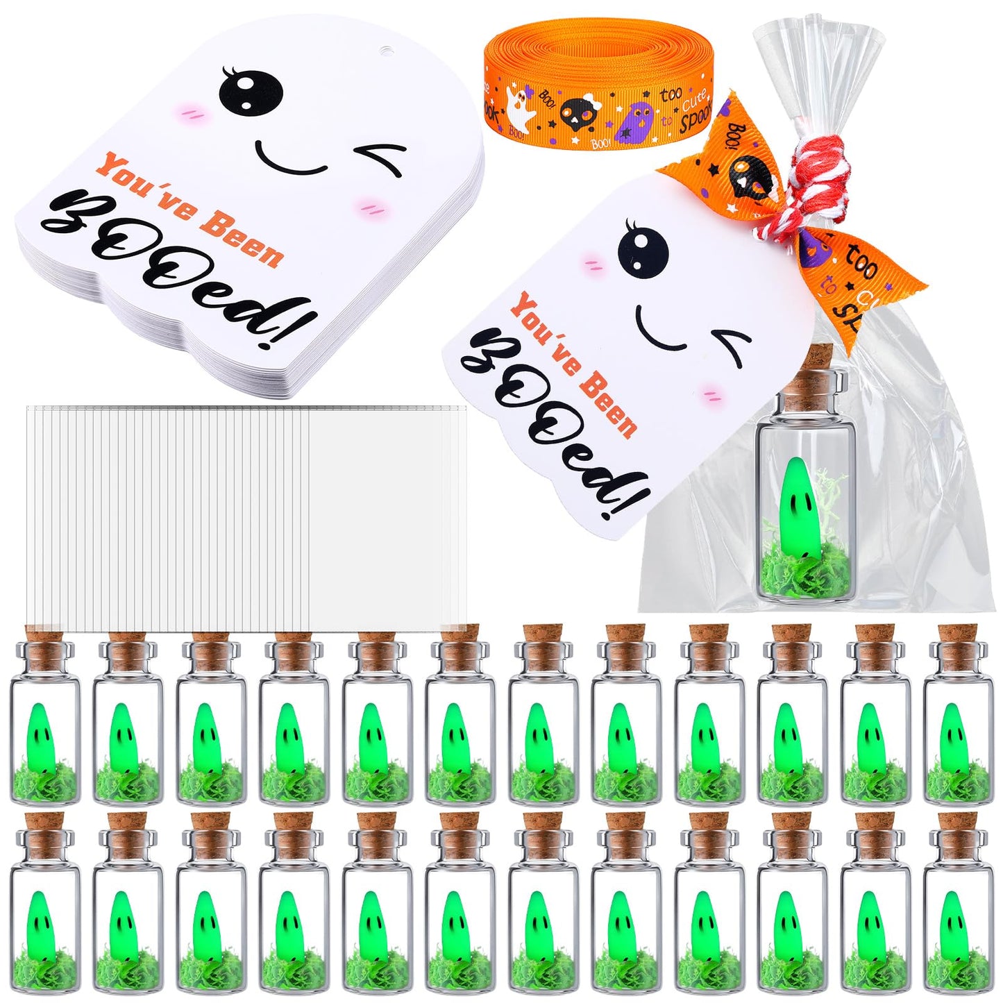 Meanplan 20 Sets Halloween Adopt a Ghost in a Mason Jar with Moss Glow in The Dark Luminous Ghost Figurine for Halloween Horror Decorations Party Favors Gifts DIY