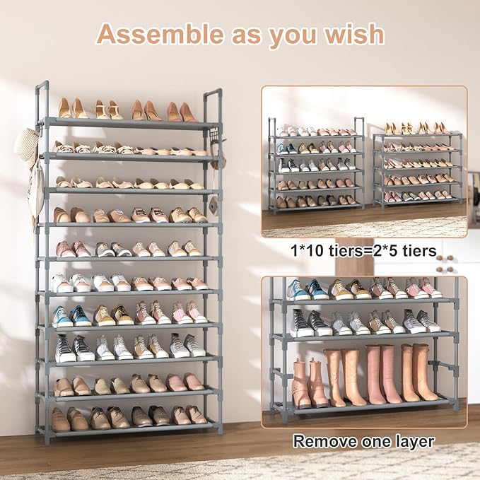 VTRIN 10 Tiers Shoe Rack Tall Large Capacity Wide Shoe Organizer Sturdy Shoe