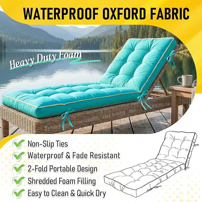 72x21 Inch Folding Chaise Lounge Cushion Quick Dry