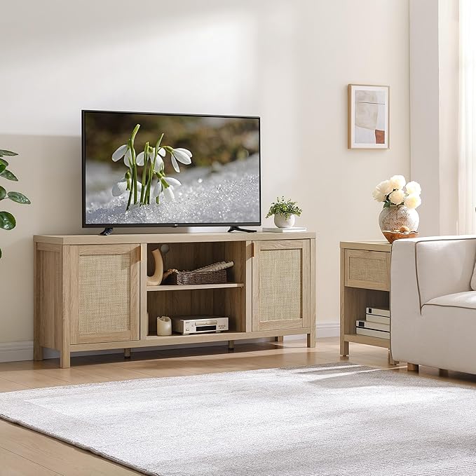 SICOTAS Rattan TV Stand for Living Room