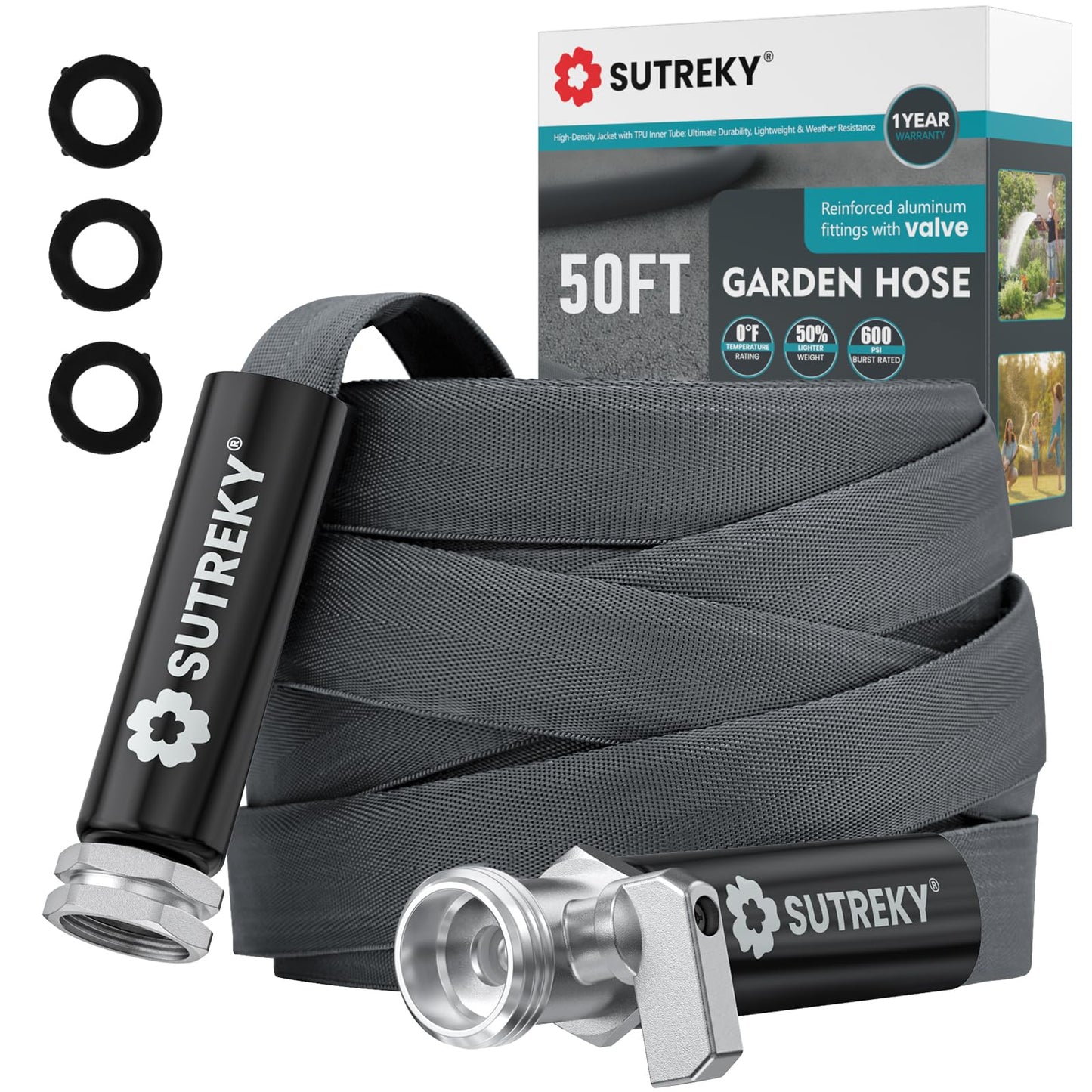 50ft Garden Hose, Ultra Lightweight All-Weather Water Hose, Durable & Flexible, Built-in Valve, Leak-free Connections, TPU Water Hose, Drinking Water Safe