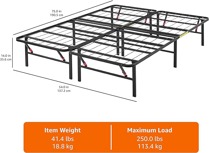 Amazon Basics Bed Frame with Ample Underbed Storage, Foldable Metal Platform