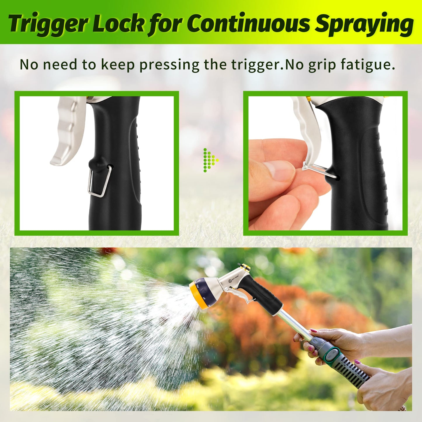 AUTOMAN Garden Hose Nozzles - High Pressure 100% Metal Hose Sprayer 2 Pack, Heavy Duty Garden Watering Nozzle Set, Powerful Garden Nozzle for Watering Plants, Window Cleaning,Washing Cars,Pets Bathing