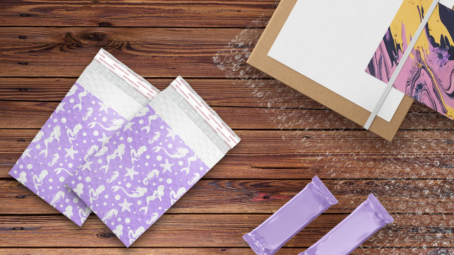 Pro Supply Global Purple Mermaids Self-Seal Bubble Mailers Padded - 6"x9" (20 Pieces) - A Colorful Shipping Envelopes Bags for Small Items Packaging, Mailing, Gifts, Documents, Crafts and Accessories.