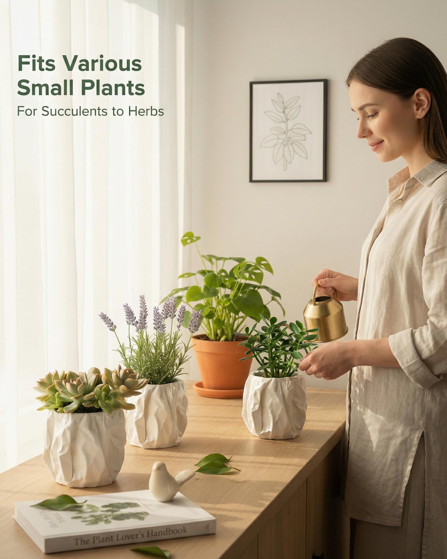 CODIAO Small White Pot Cover (No Drainage) - Unique 3D Printed Crumbled Paper Planter - Modern Artistic Cachepot for 3" Succulents - Cute Desk Decor & Creative Gift (Matte White)