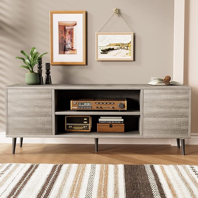 JUMMICO TV Stand for 65 Inch TV, Mid Century Modern TV Stand, Entertainment