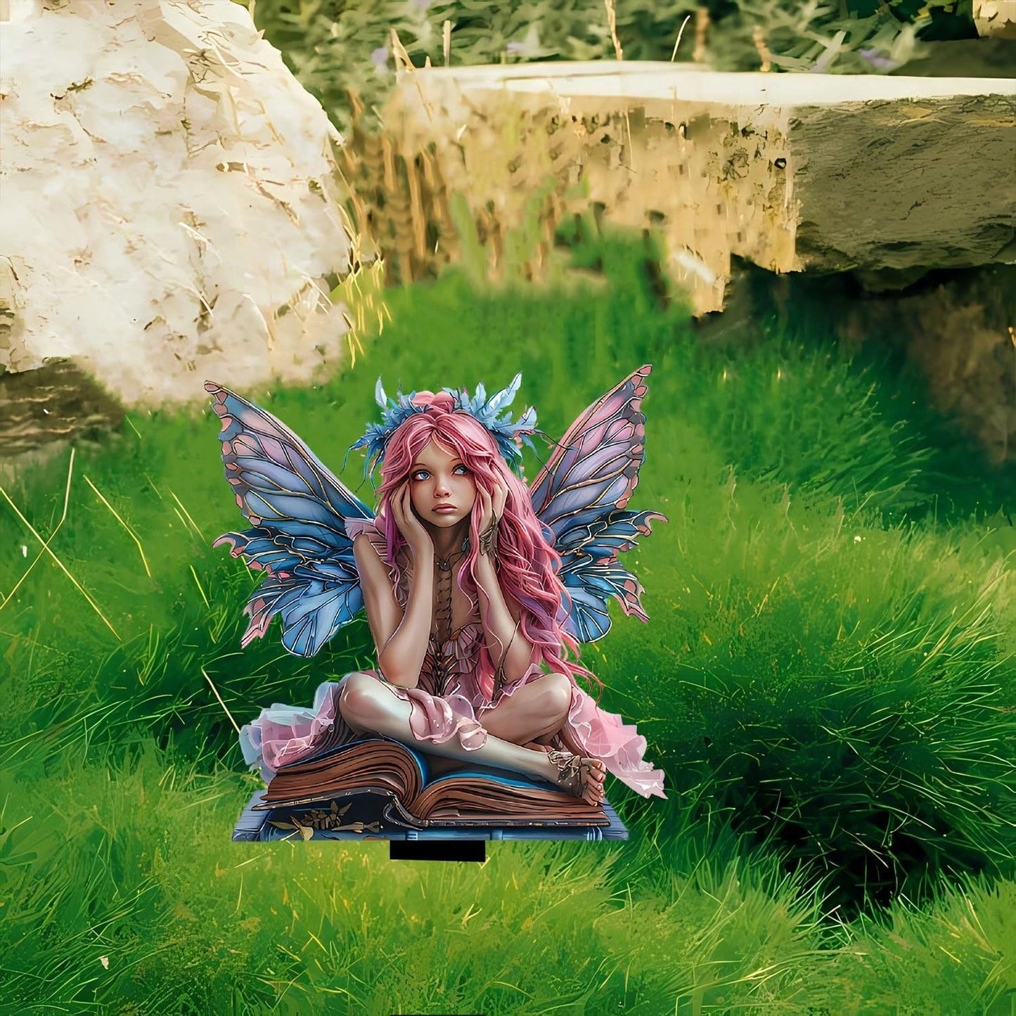 YUEYINGMG Garden Decor, Acrylic 2D Stake, Pot Plants Garden Yard Lawn Outdoor Fairy Statue Ornaments, Fairy Garden Accessories Decoration (Style F)