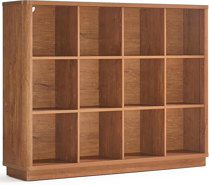 Joaxswe 12 Cube Storage Organizer, Wood Floor Standing 3-Tier Cubby Bookcase