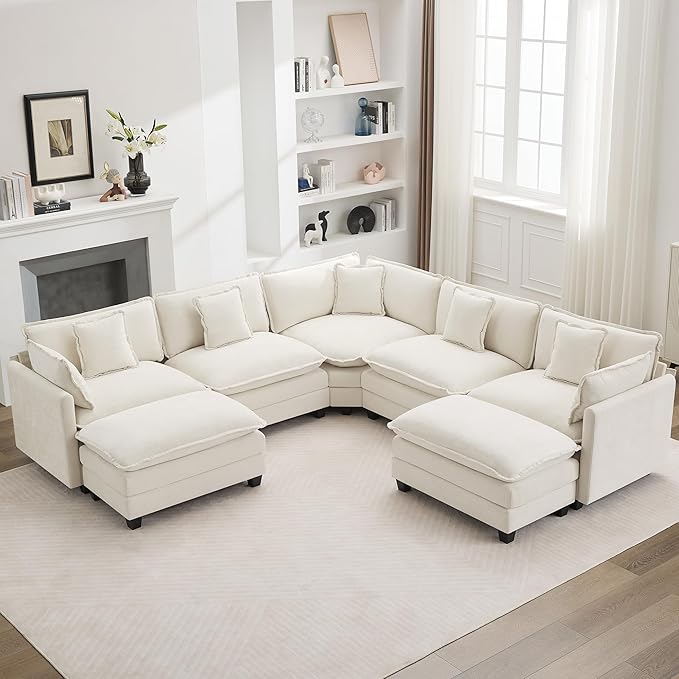 113'' V Shaped Cloud Sectional Sofa, Oversized Deep Seat Couches