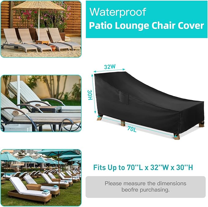 WLEAFJ Patio Chaise Lounge Cover Waterproof, Heavy Duty Outdoor Lounge Chair