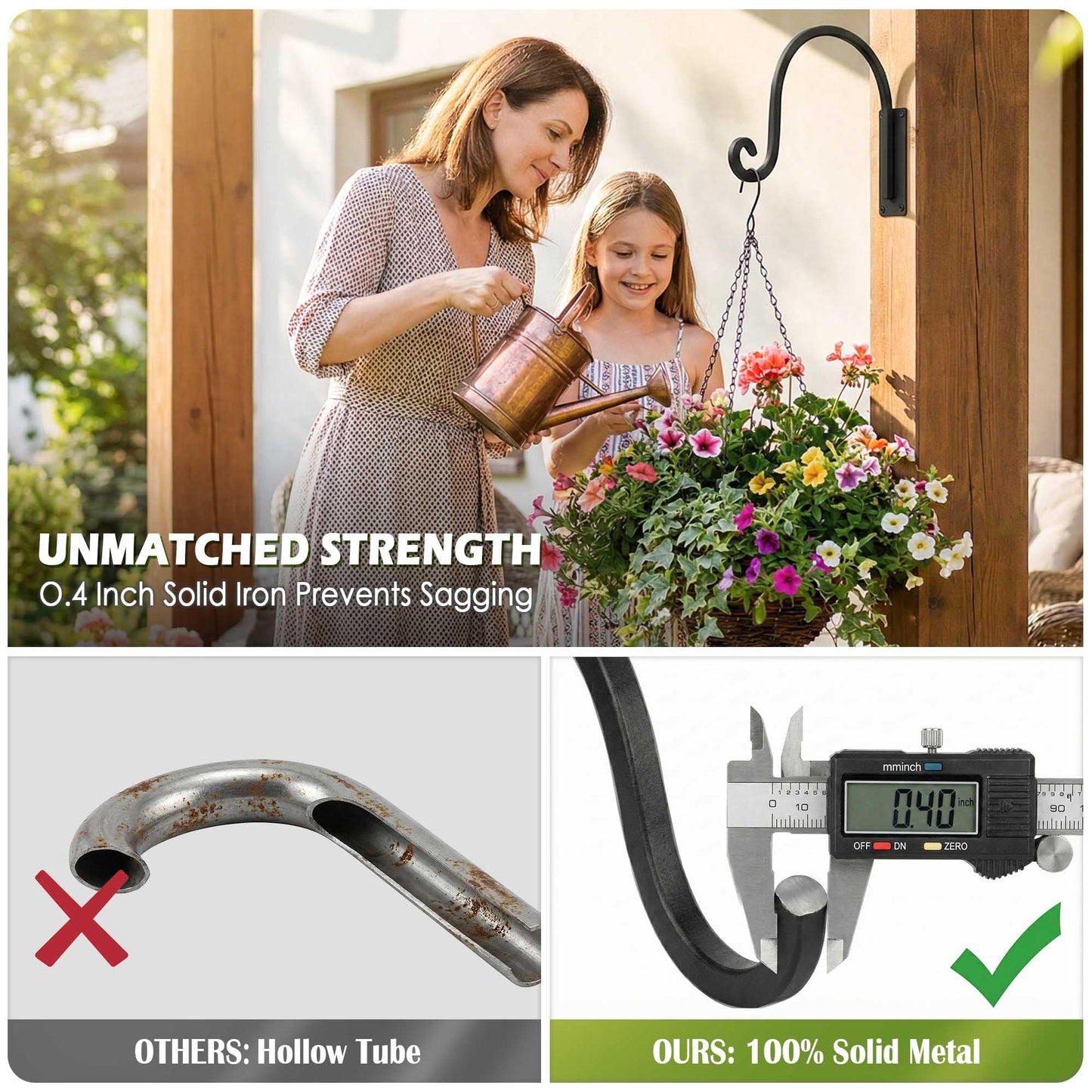 Lifyzoon Heavy Duty Plant Hanger Bracket (8"/Black) -2 Packs, 35lbs Weight Capacity - Outdoor Hand-Forged Hanging Plant Bracket Durable and Stable Bird Feeder Hanger
