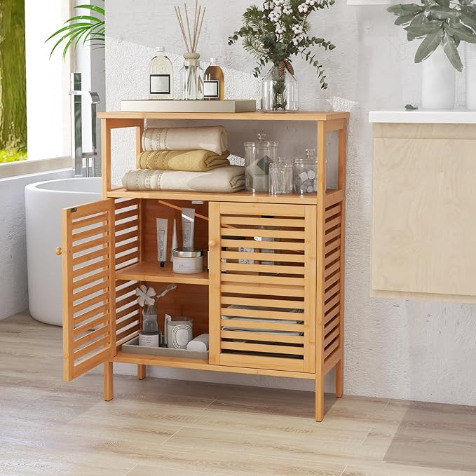 Giantex Storage Cabinet, Bamboo Bathroom Floor Cabinet