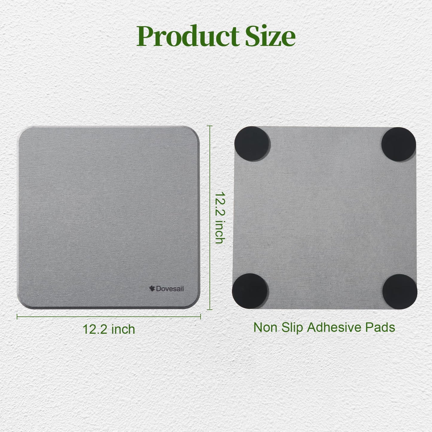 Dovesail Plant Saucer, 12" Instantly Dry Diatomaceous Earth Stone Prevents Moisture Buildup, Flower Plant Tray Pot Saucer Keep Counter and Floors Dry and Clean (2 Pack)- Dark Gray