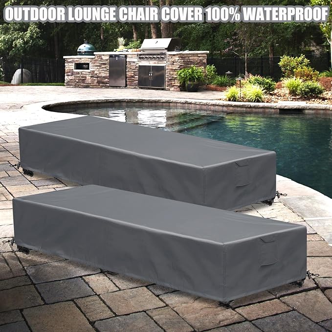 Waterproof Patio Lounge Chair Cover 2 Pack Outdoor Chaise Lounge Covers 600D