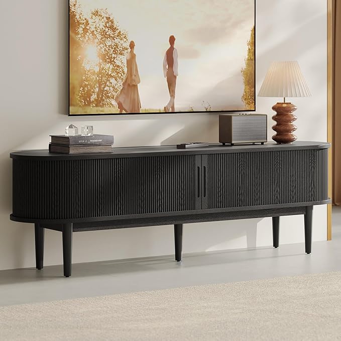 LINSY HOME 70" Fluted TV Stand for TVs up to 80 Inch, Mid Century Modern
